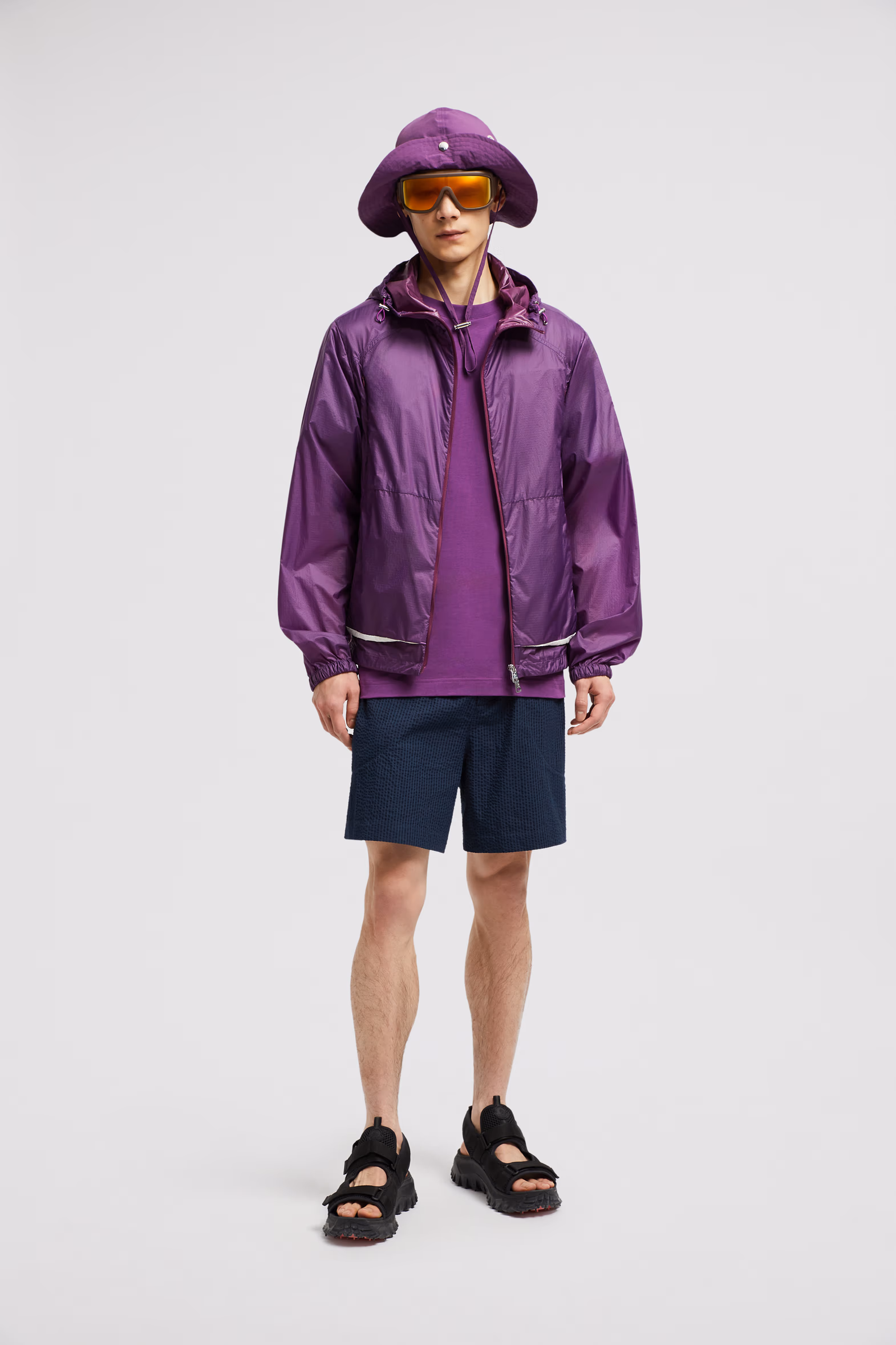 Belted Seersucker Shorts Men Dark Blue Moncler 0